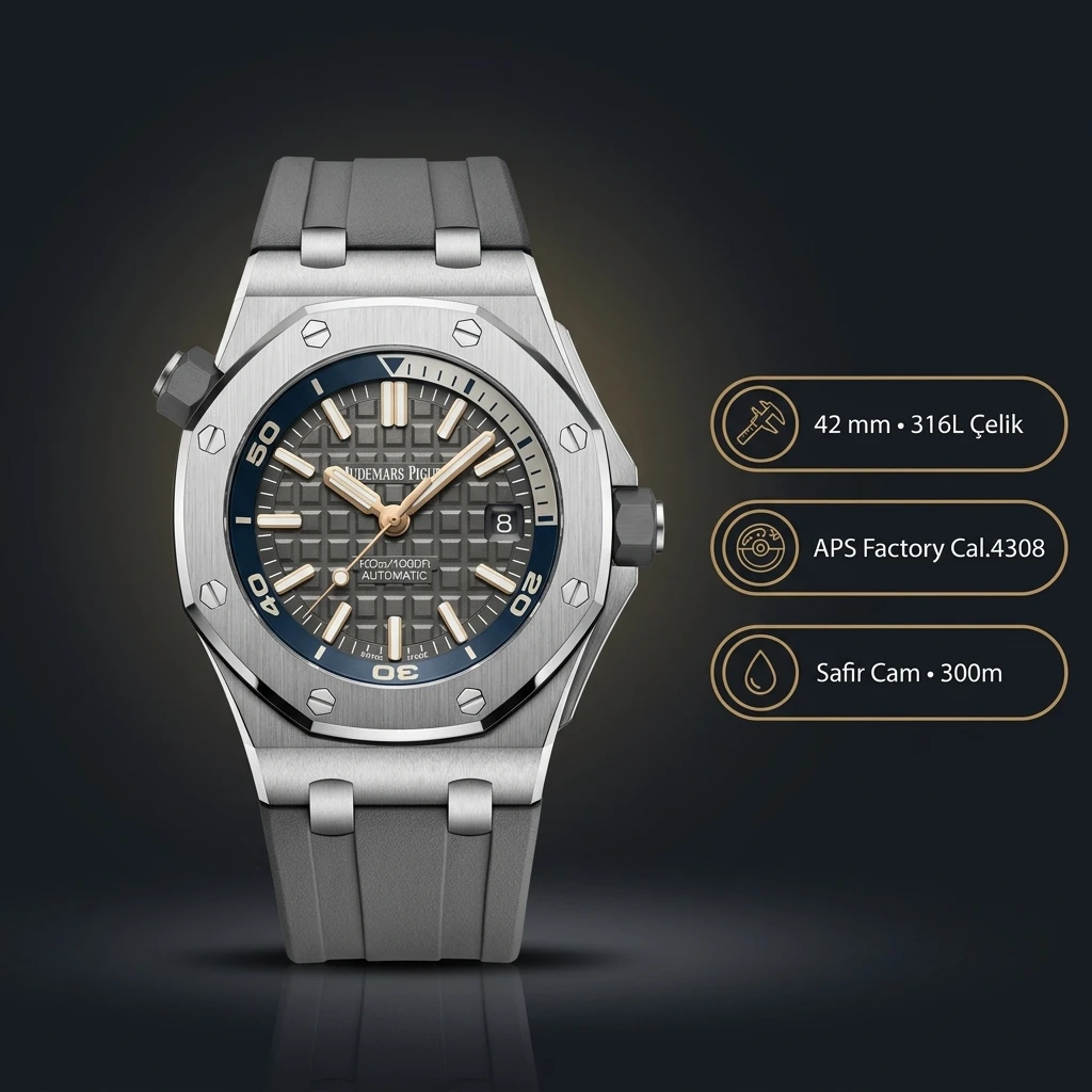 Audemars Piguet 15710ST Gri Kadranlı Offshore Kauçuk Kordon II Super Clone ETA Saat