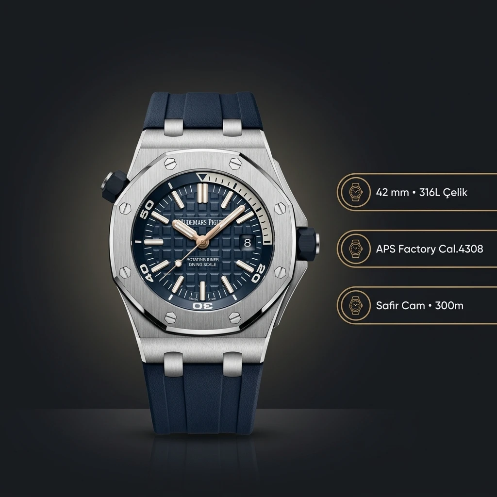 Audemars Piguet 15710ST Mavi Kadranlı Offshore Kauçuk Kordon III Super Clone ETA Saat