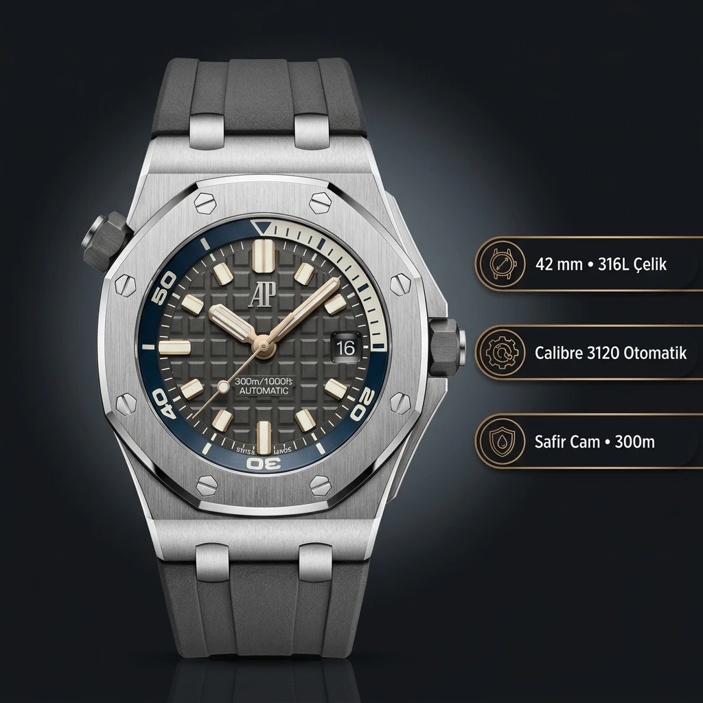 Audemars Piguet 15710ST Siyah Kadranlı Offshore Kauçuk Kordon Sağlam Super Clone ETA Saat