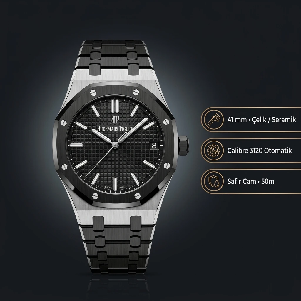 Audemars Piguet 15720CE Siyah Kadranlı Seramik Bilezik Super Clone ETA Saat