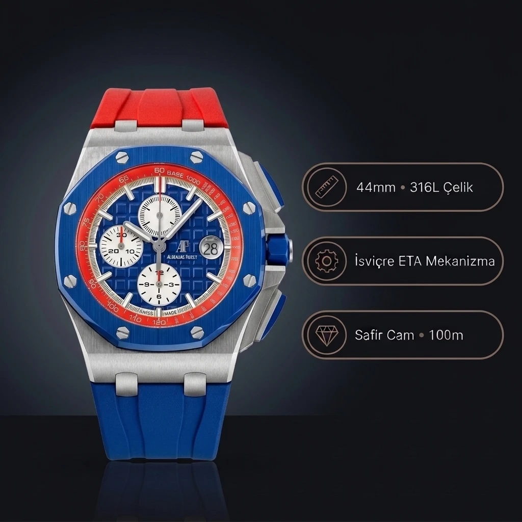 Audemars Piguet 26400 Royal Oak Offshore Blue-red 44mm Super Clone ETA Saat