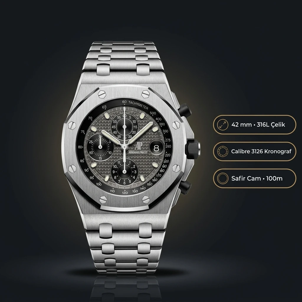 Audemars Piguet 26470ST Gri Kadranlı Chronograph Bilezik Super Clone ETA Saat