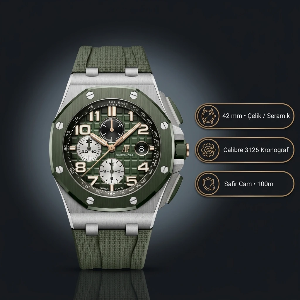 Audemars Piguet 26470ST Yeşil Kadranlı Chronograph Kauçuk Kordon Super Clone ETA Saat