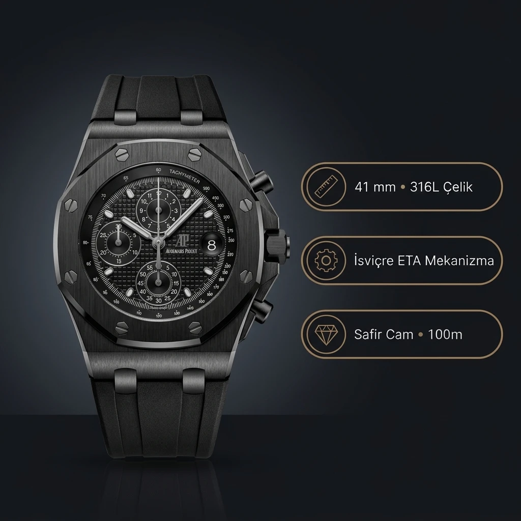 Audemars Piguet Royal Offshore Chronograph 44 Black Dial Super Clone ETA Saat