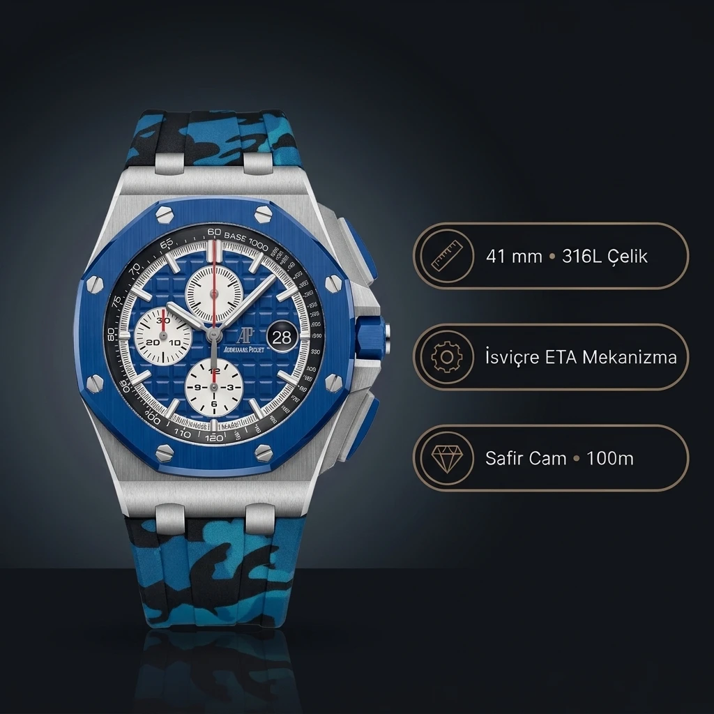 Audemars Piguet Royal Offshore Chronograph 44 Blue Super Clone ETA Saat