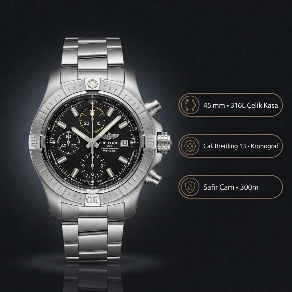 Breitling Chronomat B01 42 mm Çelik Yan Görsel AB0134101B1A1 Super Clone ETA Saat