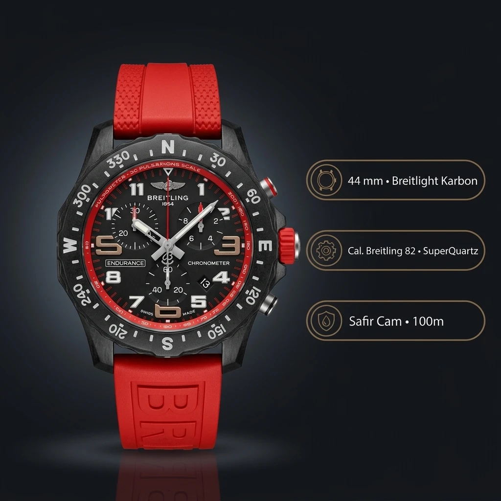 Breitling Endurance Pro 44 mm Siyah Chronograph Kırmızı Kauçuk Kordon X82310D51B1S1 Super Clone ETA Saat