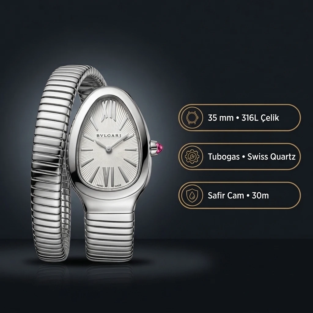 Bvlgari Serpenti 26 mm 102920 Serpenti Çelik Beyaz Kadran Mini Super Clone ETA Saat