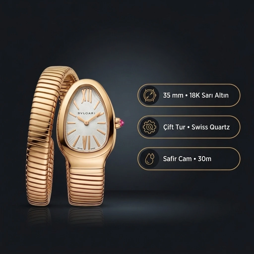 Bvlgari Serpenti 35 mm 102123 Serpenti Tubogas Altın Beyaz Kadran Super Clone ETA Saat