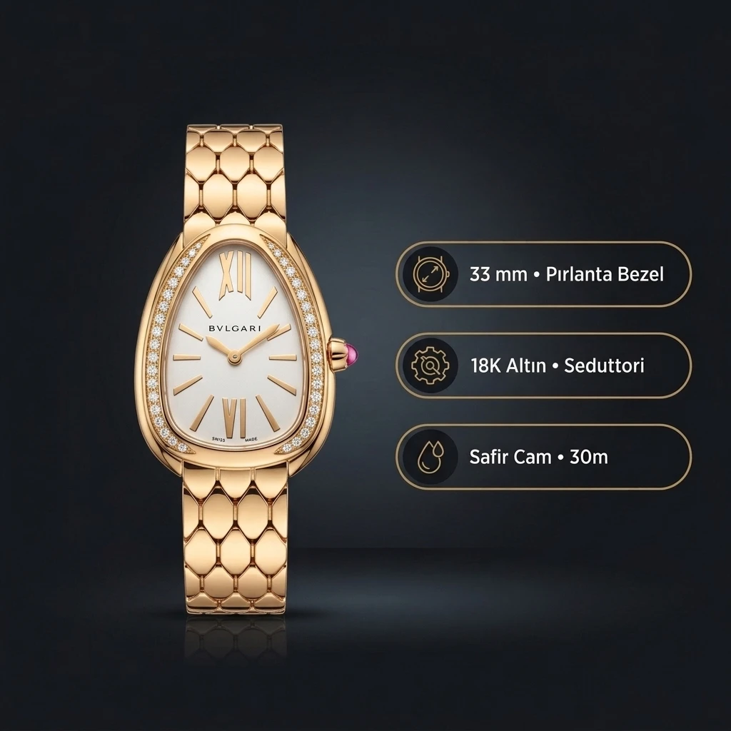 Bvlgari Serpenti 35 mm 102123 Serpenti Tubogas Altın Oval Kadran Super Clone ETA Saat