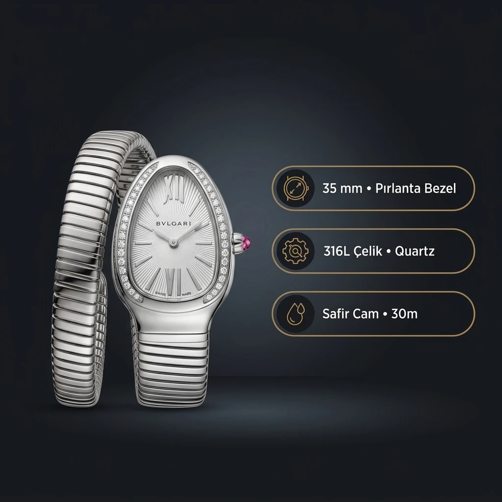 Bvlgari Serpenti 35 mm 102123 Serpenti Tubogas Çelik Beyaz Kadran Super Clone ETA Saat
