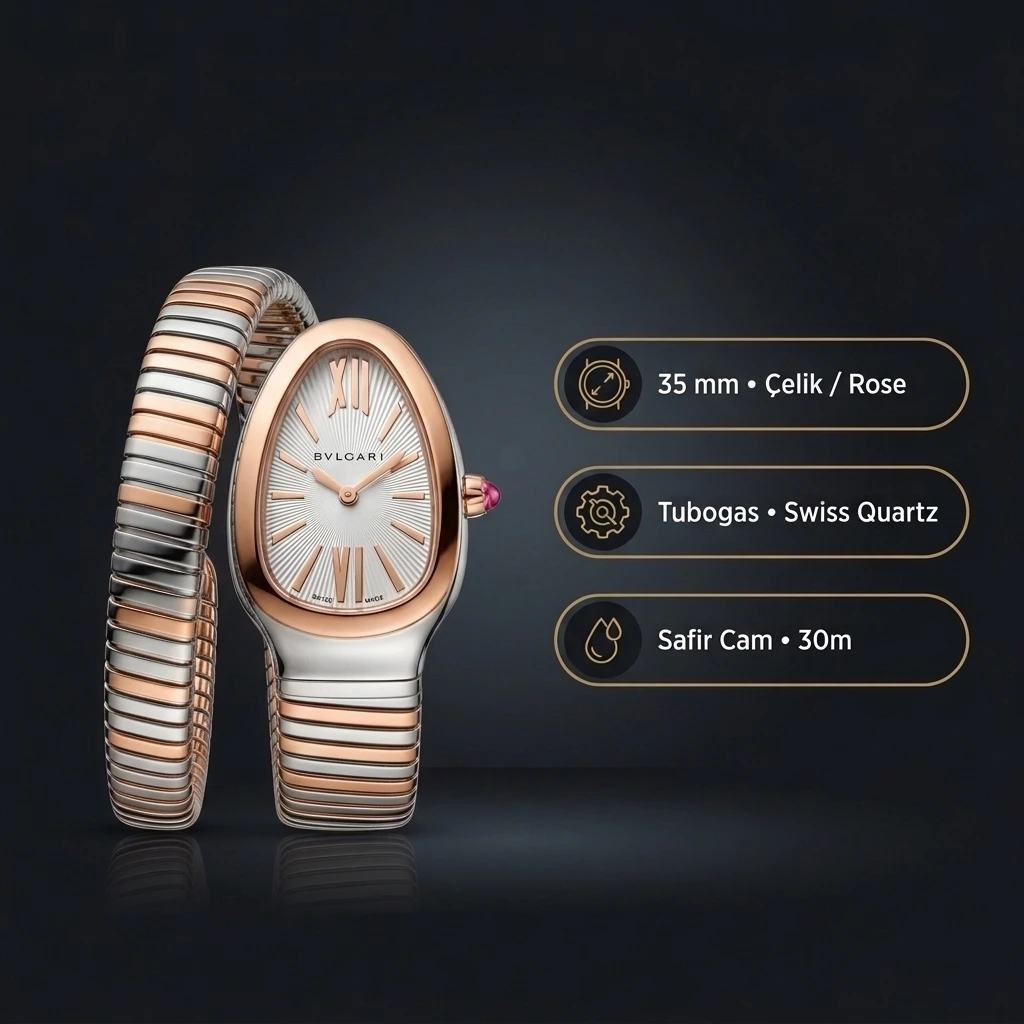 Bvlgari Serpenti 35 mm 102123 Serpenti Tubogas Çelik Siyah Kadran Super Clone ETA Saat