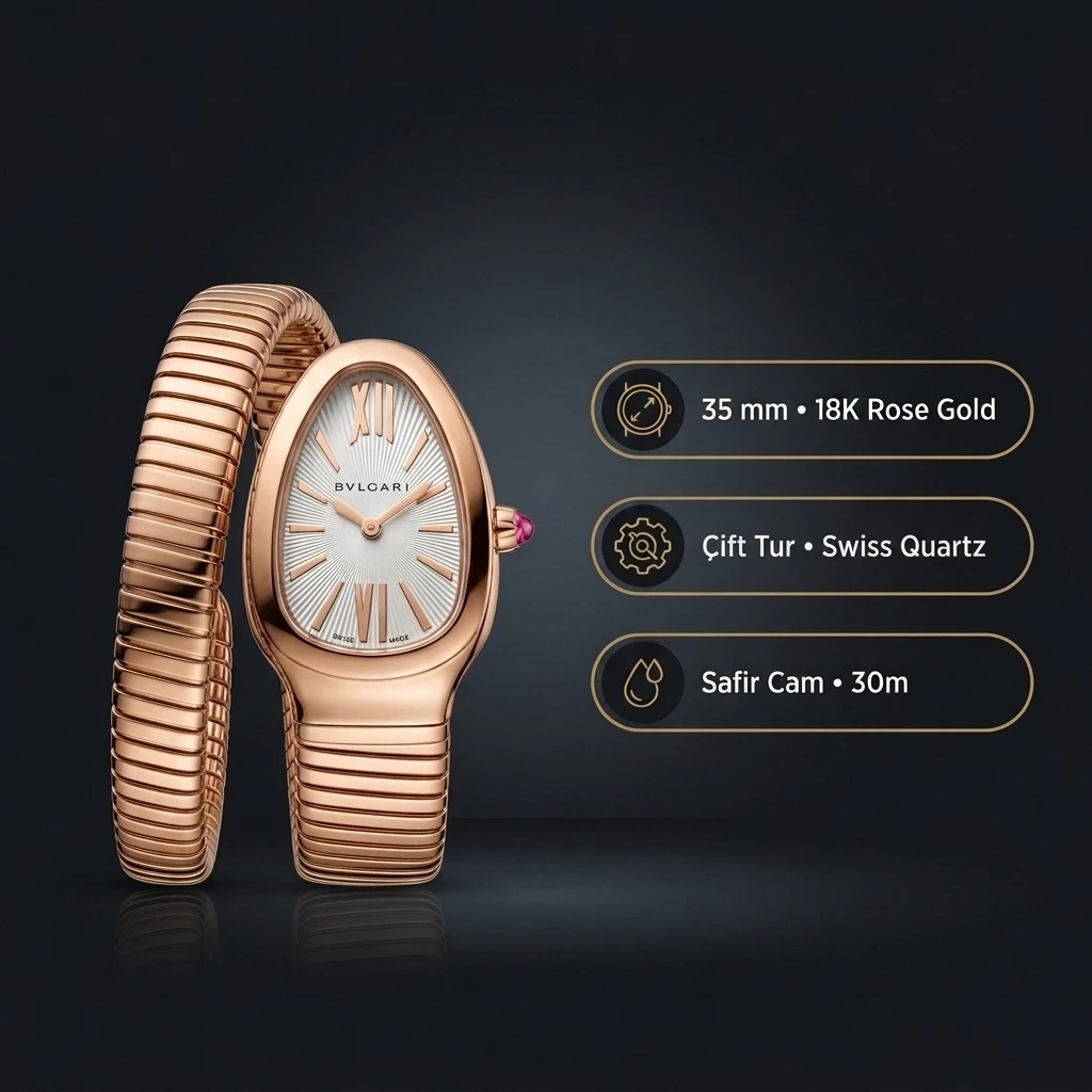 Bvlgari Serpenti 35 mm 102123 Serpenti Tubogas Cift Renk Beyaz Kadran Super Clone ETA Saat