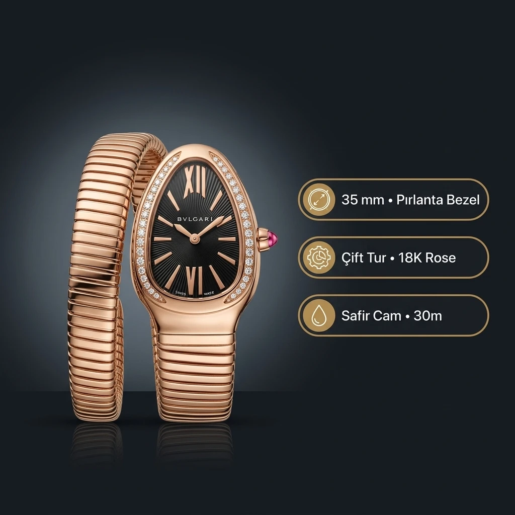 Bvlgari Serpenti 35 mm 102123 Serpenti Tubogas Cift Renk Siyah Kadran Super Clone ETA Saat