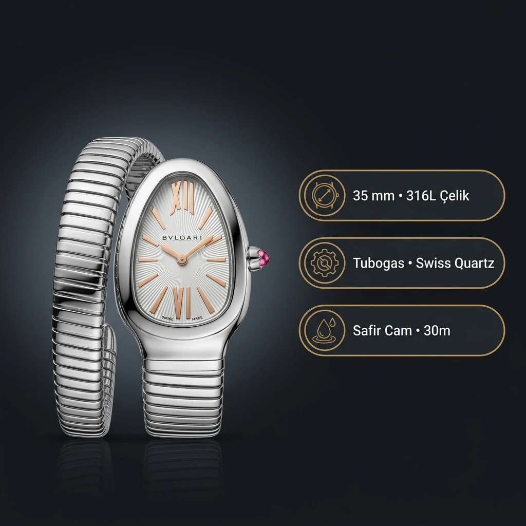 Bvlgari Serpenti 35 mm 102123 Serpenti Tubogas Rose Cift Renk Beyaz Kadran Super Clone ETA Saat