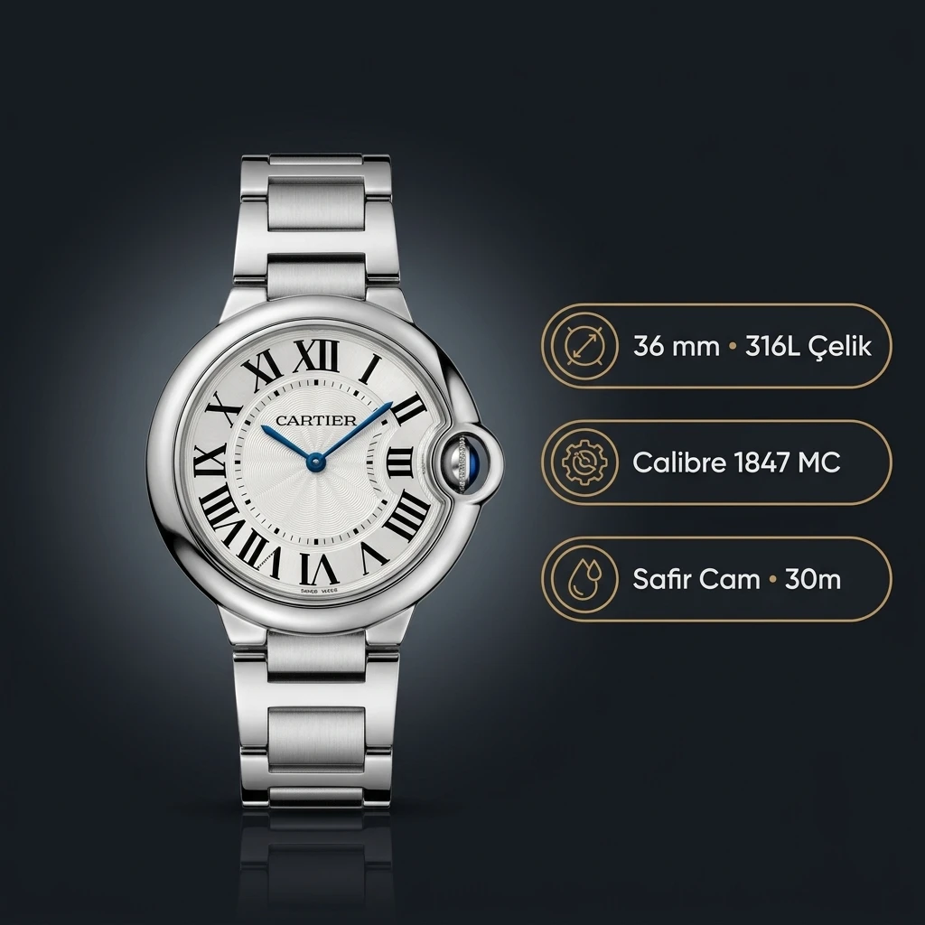 Cartier Ballon Bleu 42 mm W69012Z4 Beyaz Kadran Çelik Paslanmaz Çelik 316L Super Clone ETA Saat