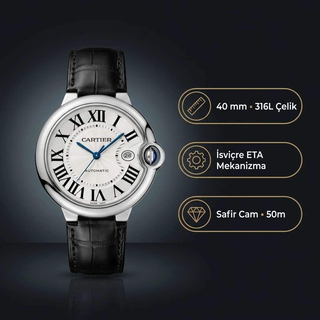 Cartier Ballon Bleu 42 mm W69012Z4 De Cartier W6920085 Super Clone ETA Saat