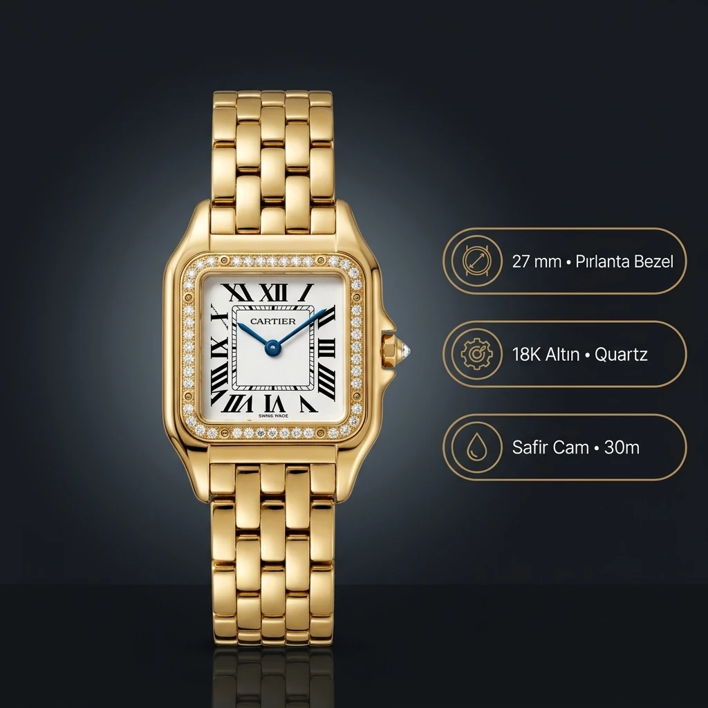 Cartier Panthère 27 mm WGPN0009 Altın Beyaz Kadran Super Clone ETA Saat
