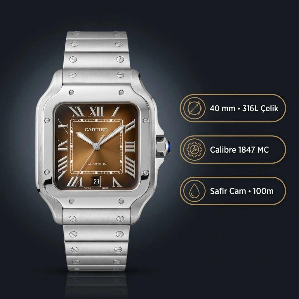Cartier Santos 40 mm W2SA0007 Beyaz Altın Cift Renk Orta Super Clone ETA Saat