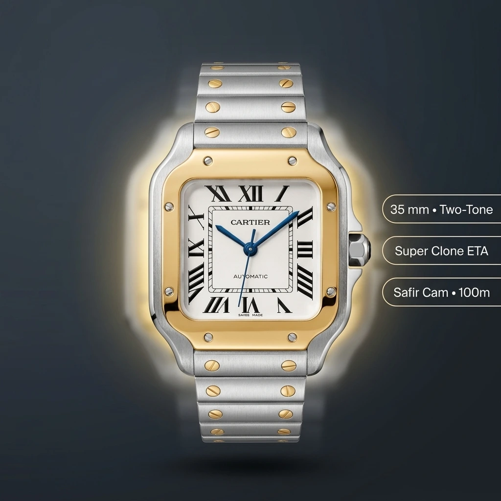 Cartier Santos 35 mm W2SA0016 Two Tone Beyaz Kadran Bayan Super Clone ETA Saat