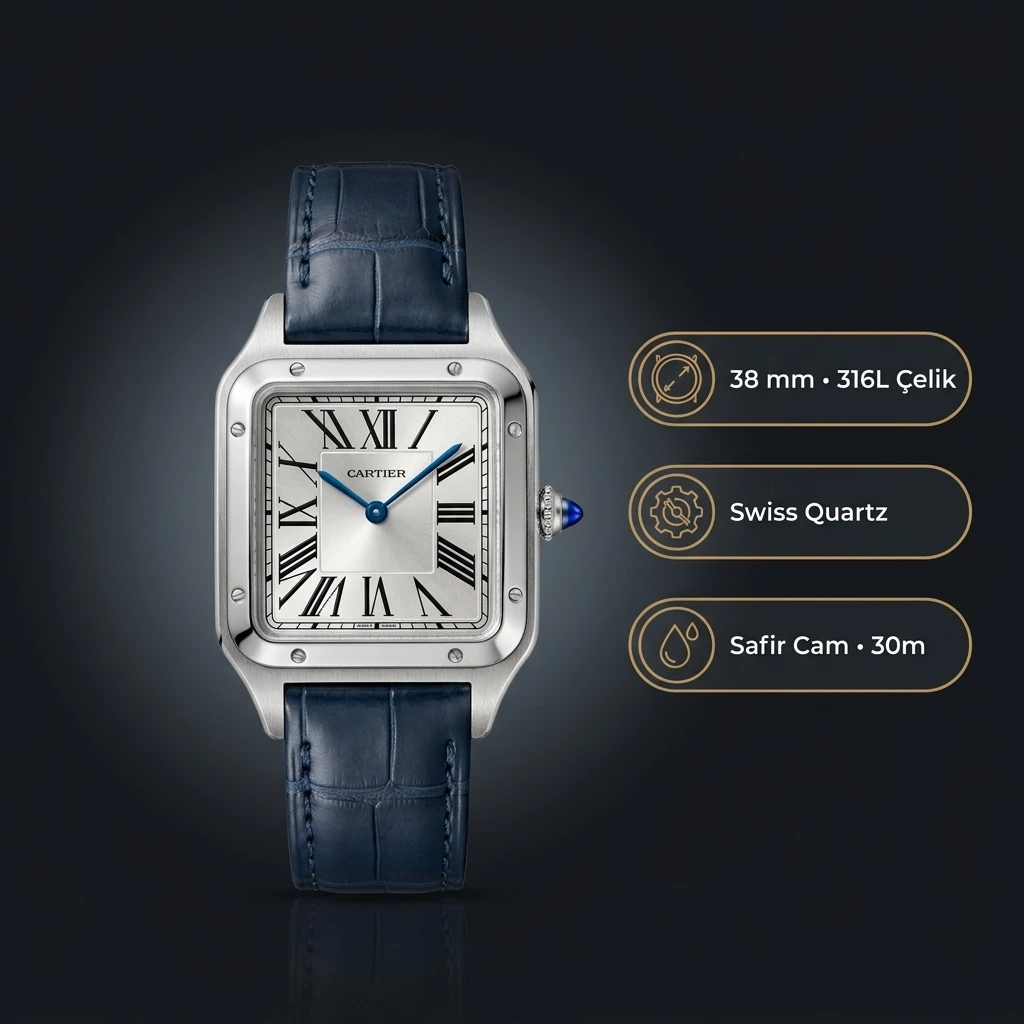 Cartier Santos-Dumont 31.4 mm WSSA0023 Santos Dumont Beyaz Kadran Deri Klasik Super Clone ETA Saat
