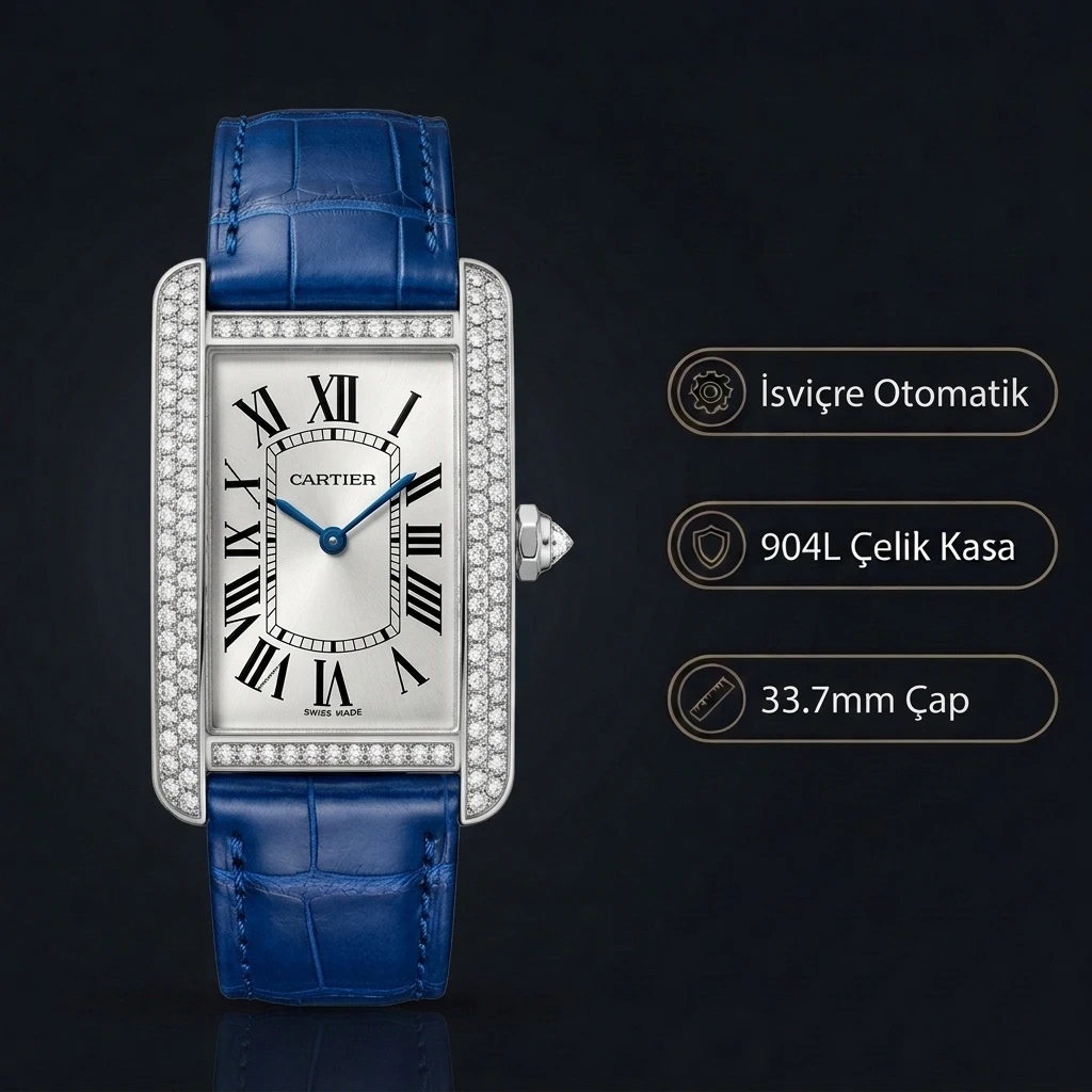 Cartier Tank 33.7 mm WGTA0067 Beyaz Kadran Tasli Çelik Tasli Bezel Super Clone ETA Saat