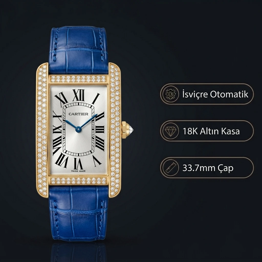 Cartier Tank 33.7 mm WGTA0067 Beyaz Kadran Tasli Gold Tasli Bezel Super Clone ETA Saat