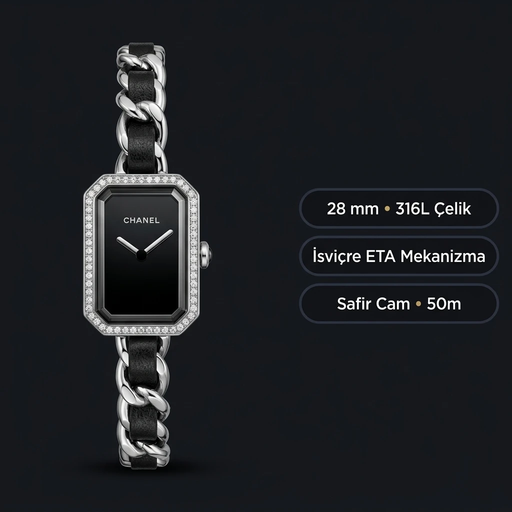 Chanel Premiere Siyah Kadran Zincir Set Super Clone ETA Saat
