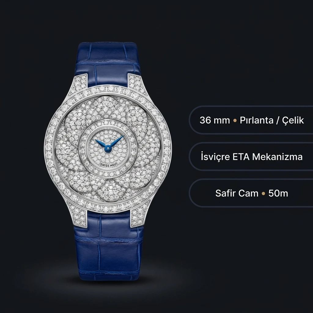Graff Diamond Elmas Taşlı Pave Mavi Deri Super Clone ETA Saat
