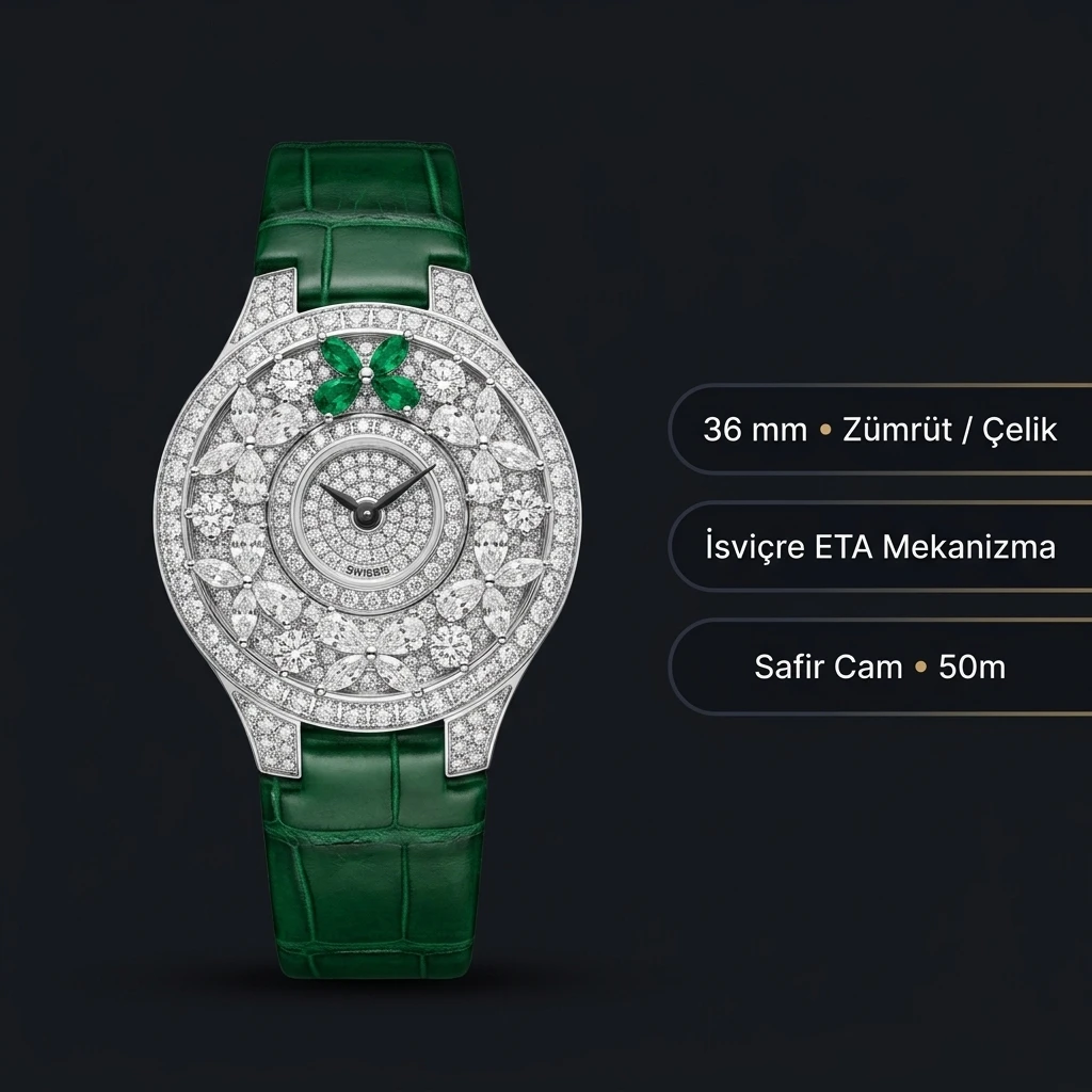Graff Diamond Elmas Zümrüt Yeşil Deri Super Clone ETA Saat