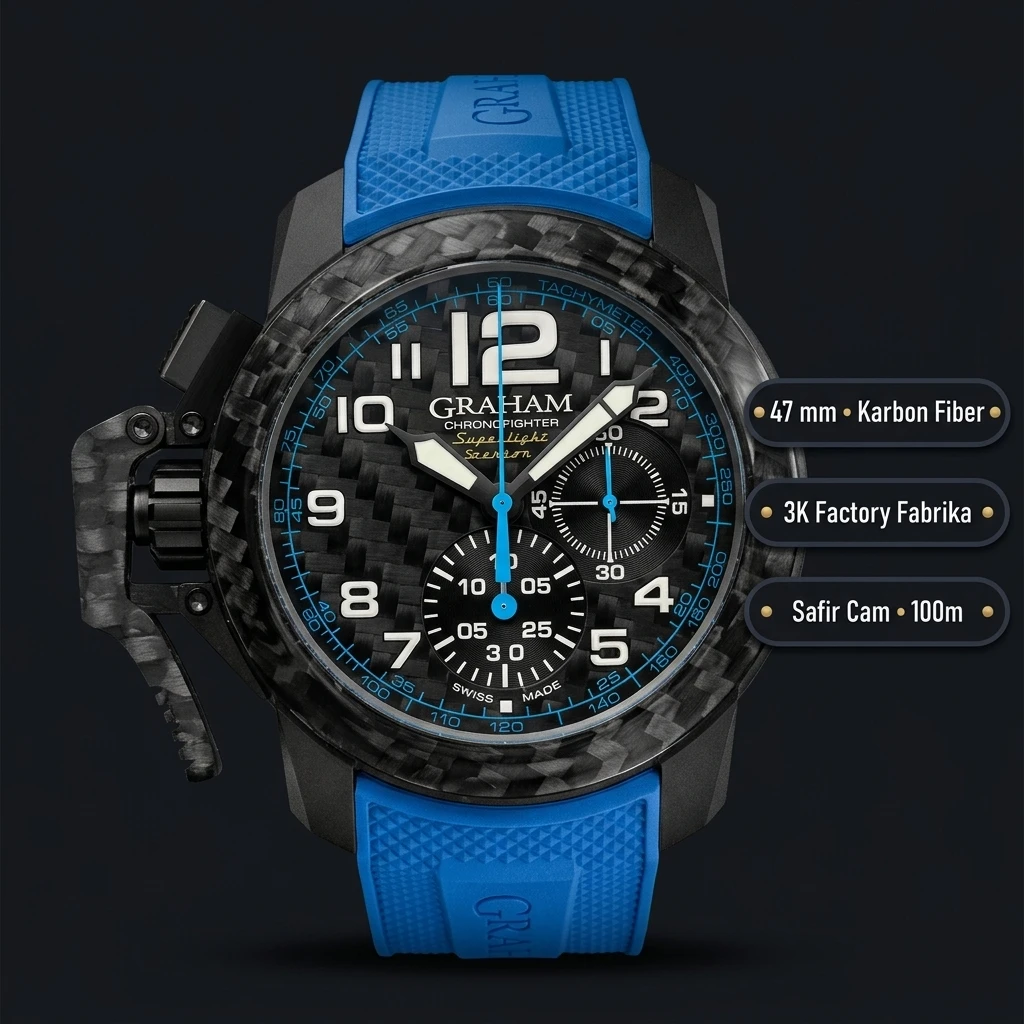 Graham Chronofighter Siyah Chronograph Mavi Kauçuk Kordon Super Clone ETA Saat