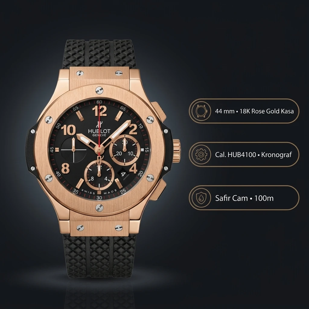 Hublot Big Bang Full Rose Altın Siyah Chronograph Super Clone ETA Saat
