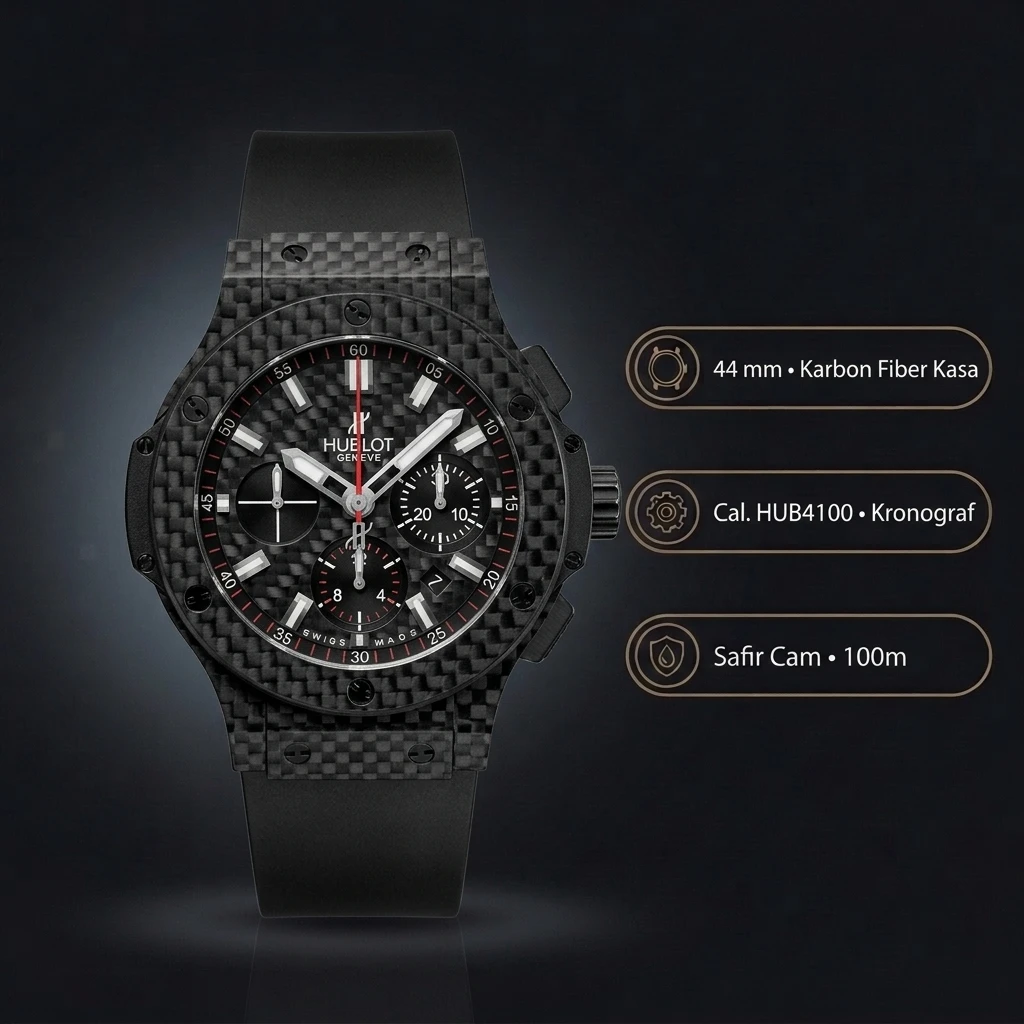 Hublot Big Bang Karbon Siyah Chronograph Kauçuk Kordon Super Clone ETA Saat