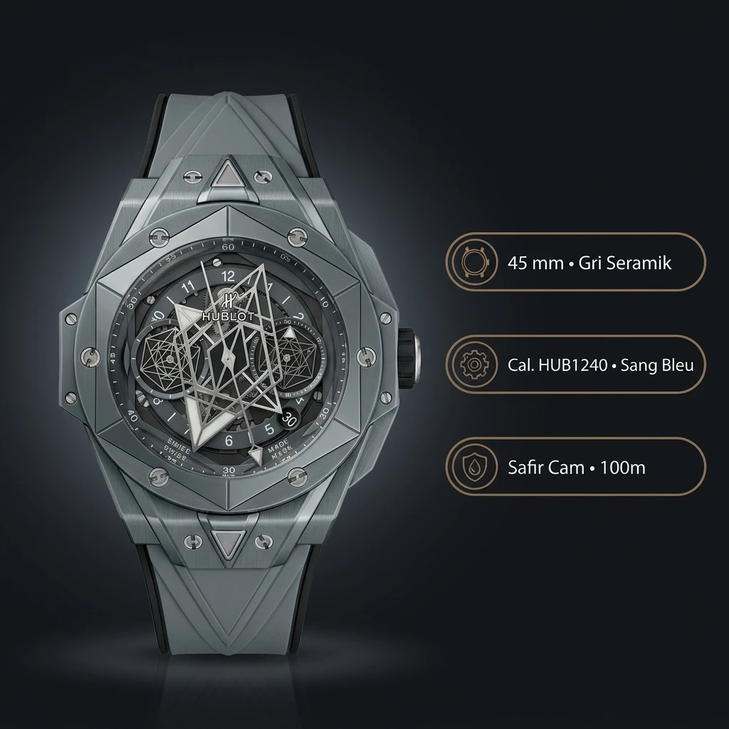 Hublot Big Bang Sang Bleu Gri Titanyum Geometrik Skeleton Super Clone ETA Saat