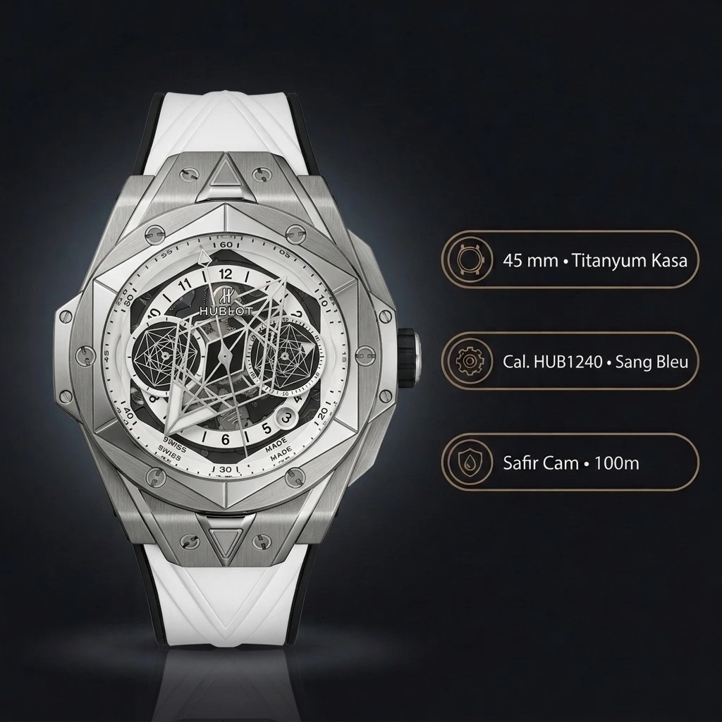 Hublot Big Bang Sang Bleu Titanyum Beyaz Geometrik Skeleton Super Clone ETA Saat