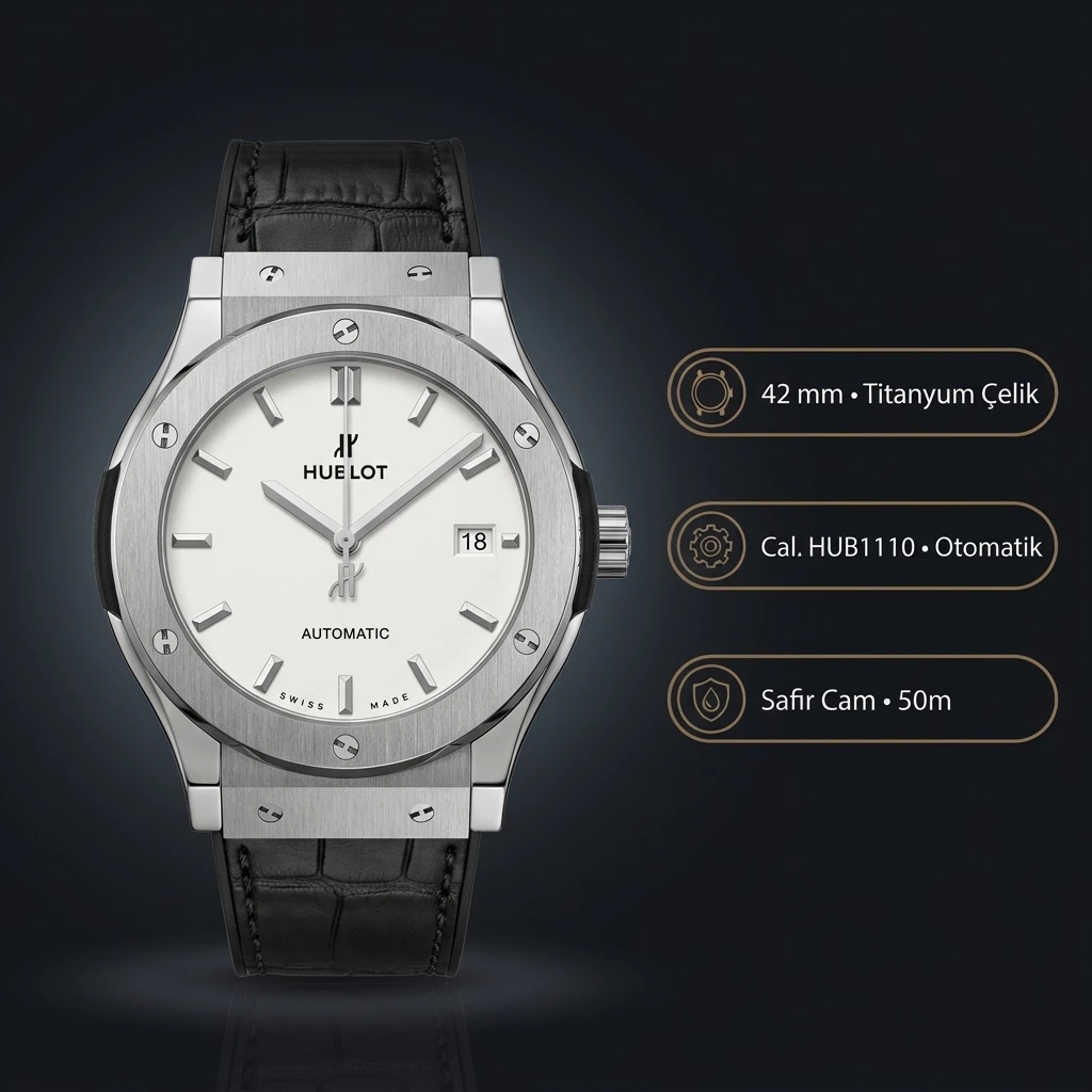 Hublot Classic Fusion Beyaz Kadran Çelik Deri Super Clone ETA Saat