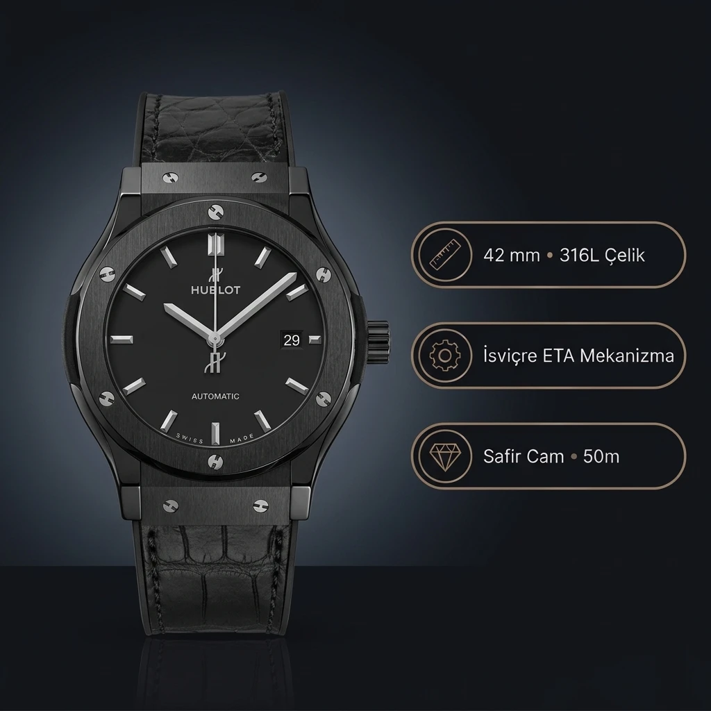 Hublot Classic Fusion Black Ceramic 42mm Super Clone ETA Saat