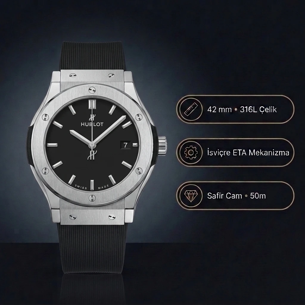 Hublot Classic Fusion Black Dial Titanium 42mm Super Clone ETA Saat