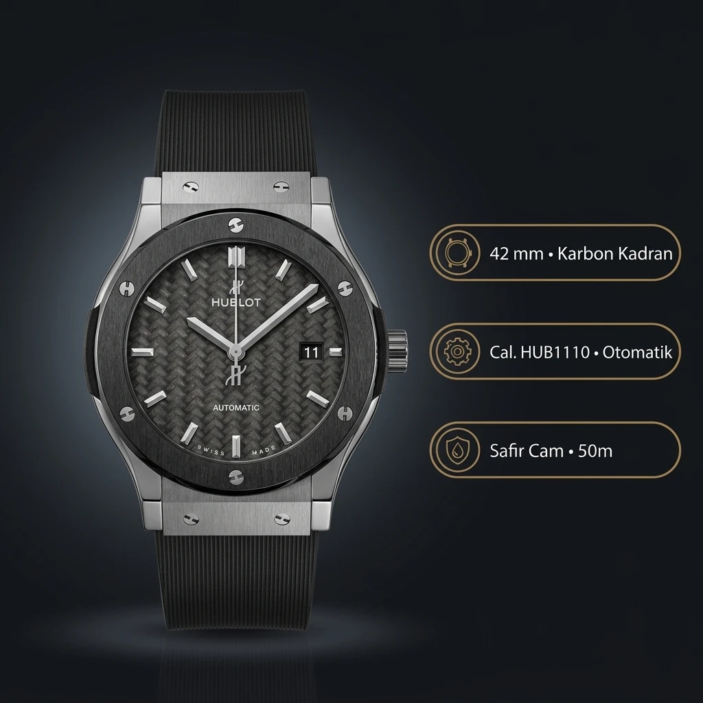 Hublot Classic Fusion Karbon Gri Kadran Deri Super Clone ETA Saat