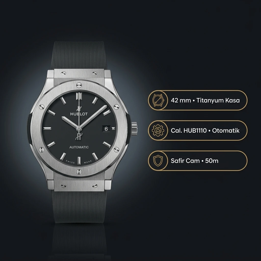 Hublot Classic Fusion Titanyum Gri Kadran Beyaz Kauçuk Kordon Super Clone ETA Saat
