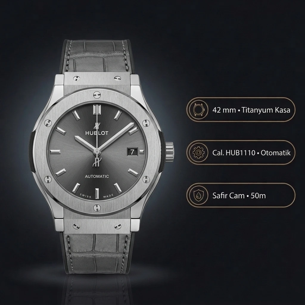 Hublot Classic Fusion Titanyum Gri Kadran Deri Bileklik Super Clone ETA Saat