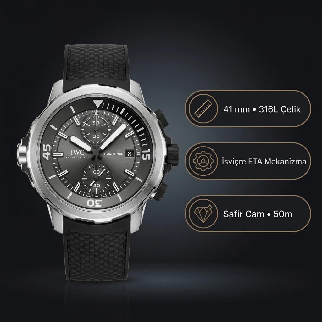 Iwc Aquatimer Chronograph Siyah Kauçuk Super Clone ETA Saat