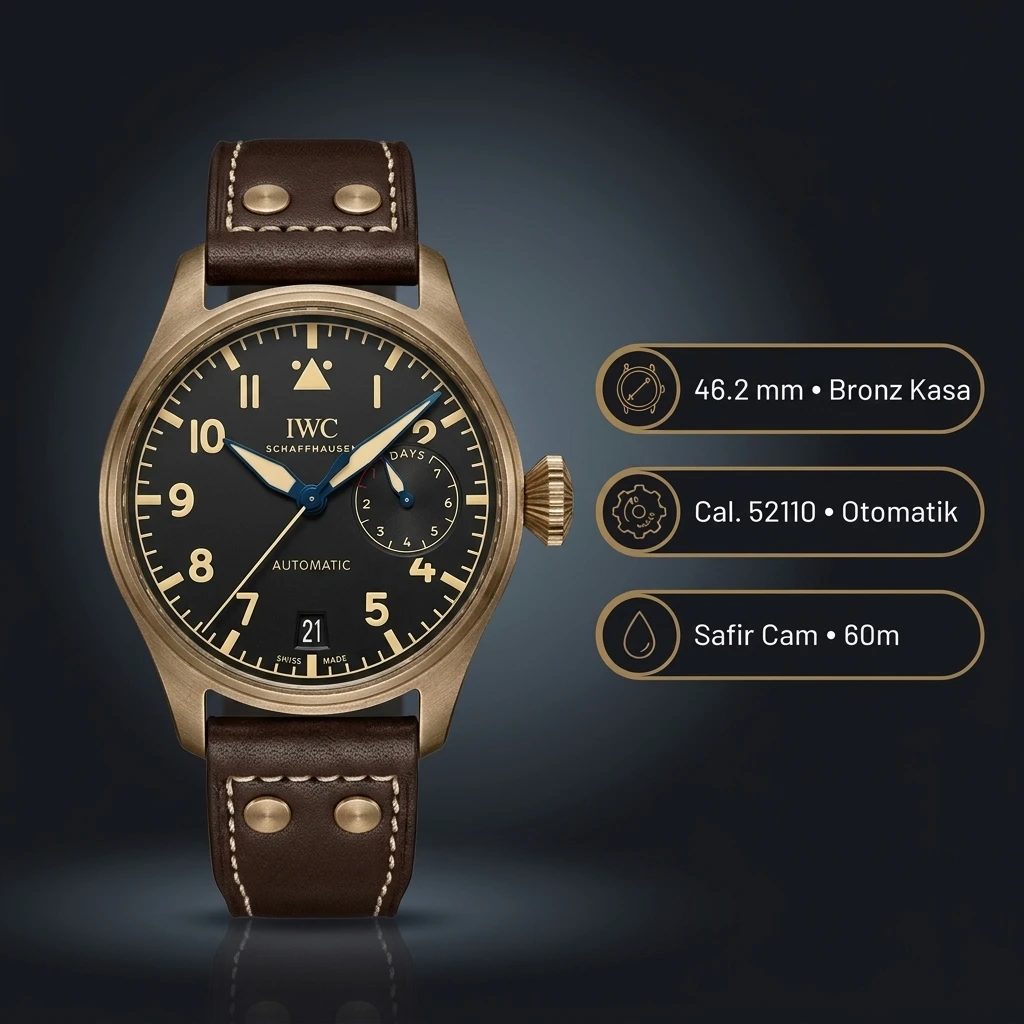IWC Big Pilot Siyah Kadran Bronz Deri Super Clone ETA Saat