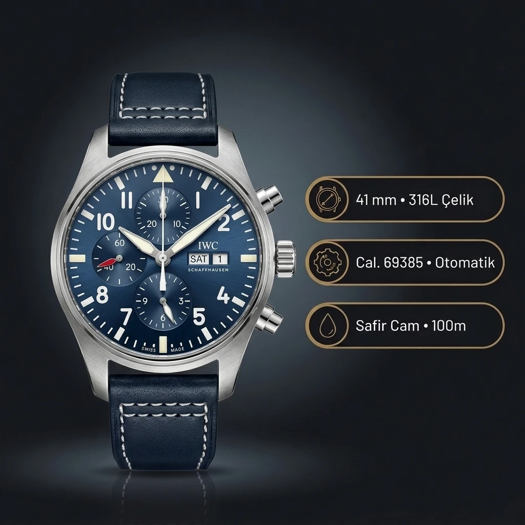 IWC Pilot Chronograph Mavi Kadran Deri Super Clone ETA Saat