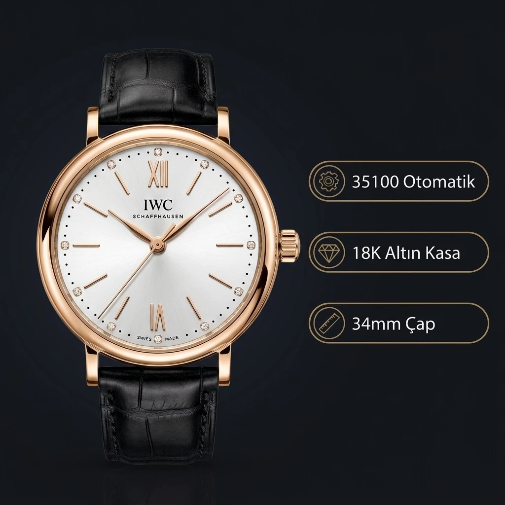 IWC Portofino Beyaz Kadran Gold 34mm Super Clone ETA Saat