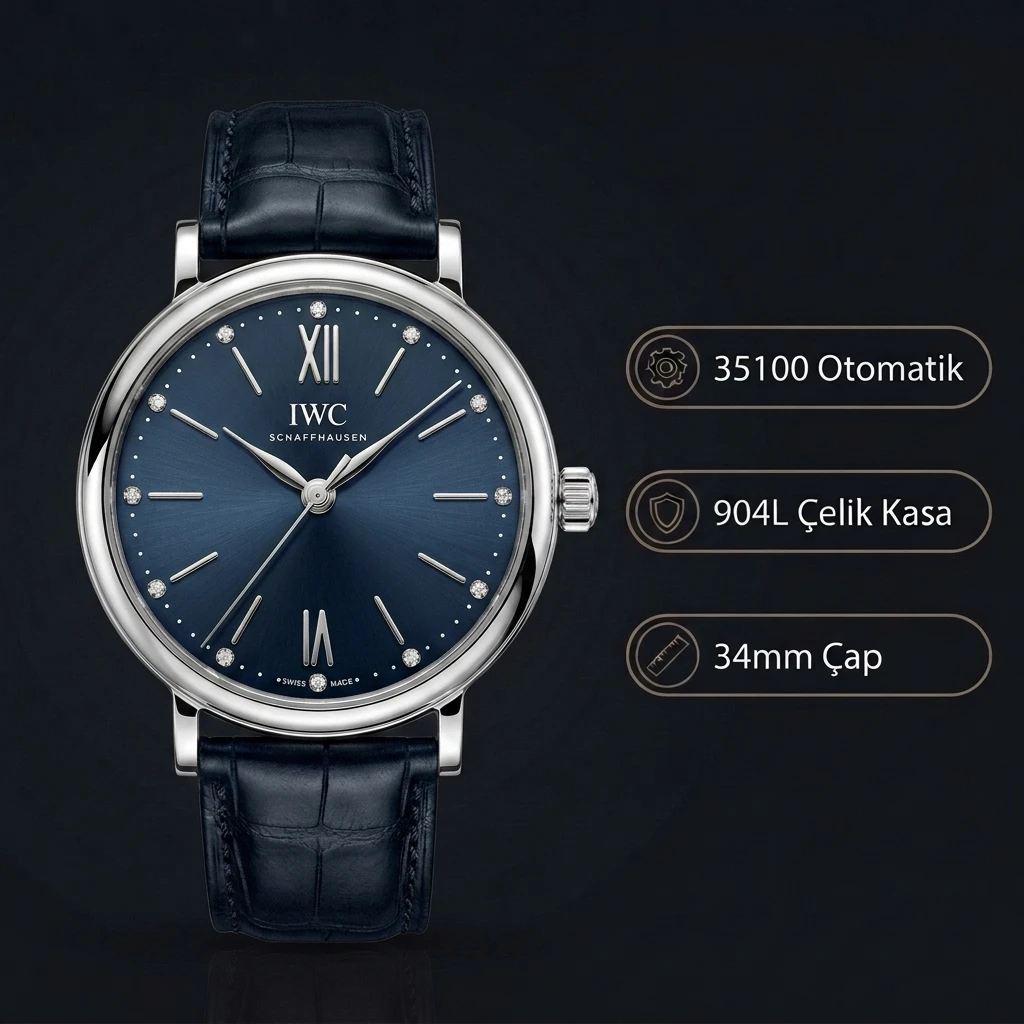 IWC Portofino Mavi Kadran Çelik 34mm Super Clone ETA Saat