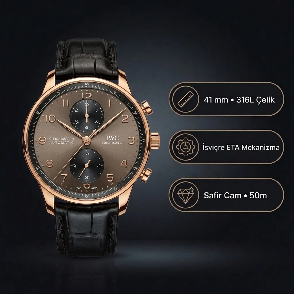 IWC Portuguese Chronograph Brown Dial Super Clone ETA Saat
