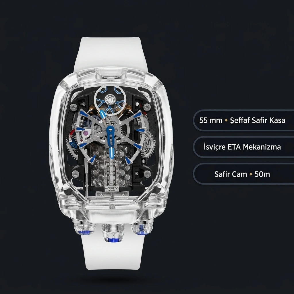 Jacob Co Astronomia Şeffaf Safir Kasa Kauçuk Kordon Super Clone ETA Saat