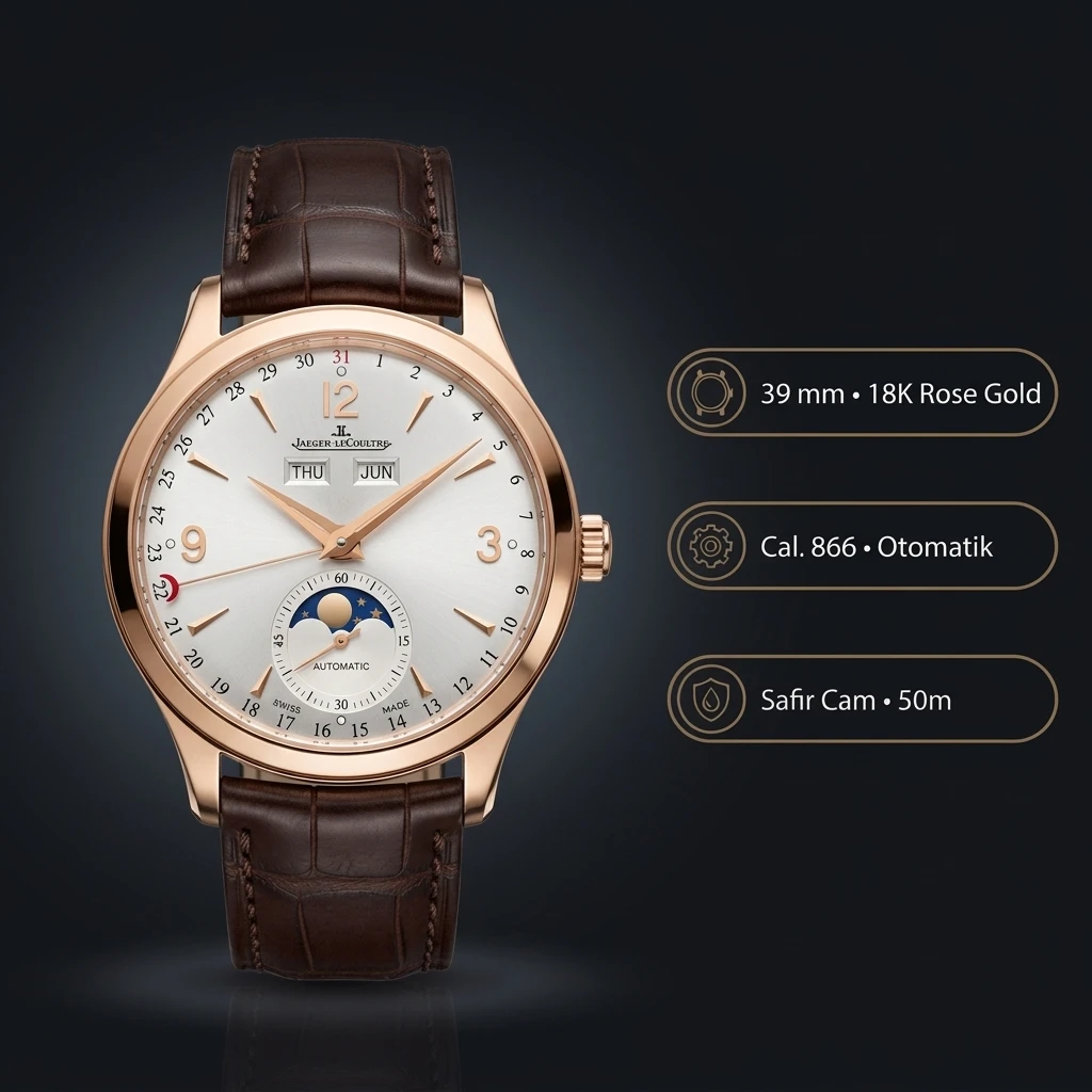 Jaeger-LeCoultre Master Rose Kasa Gümüş Kadran Kahverengi Deri Kordon Super Clone ETA Saat
