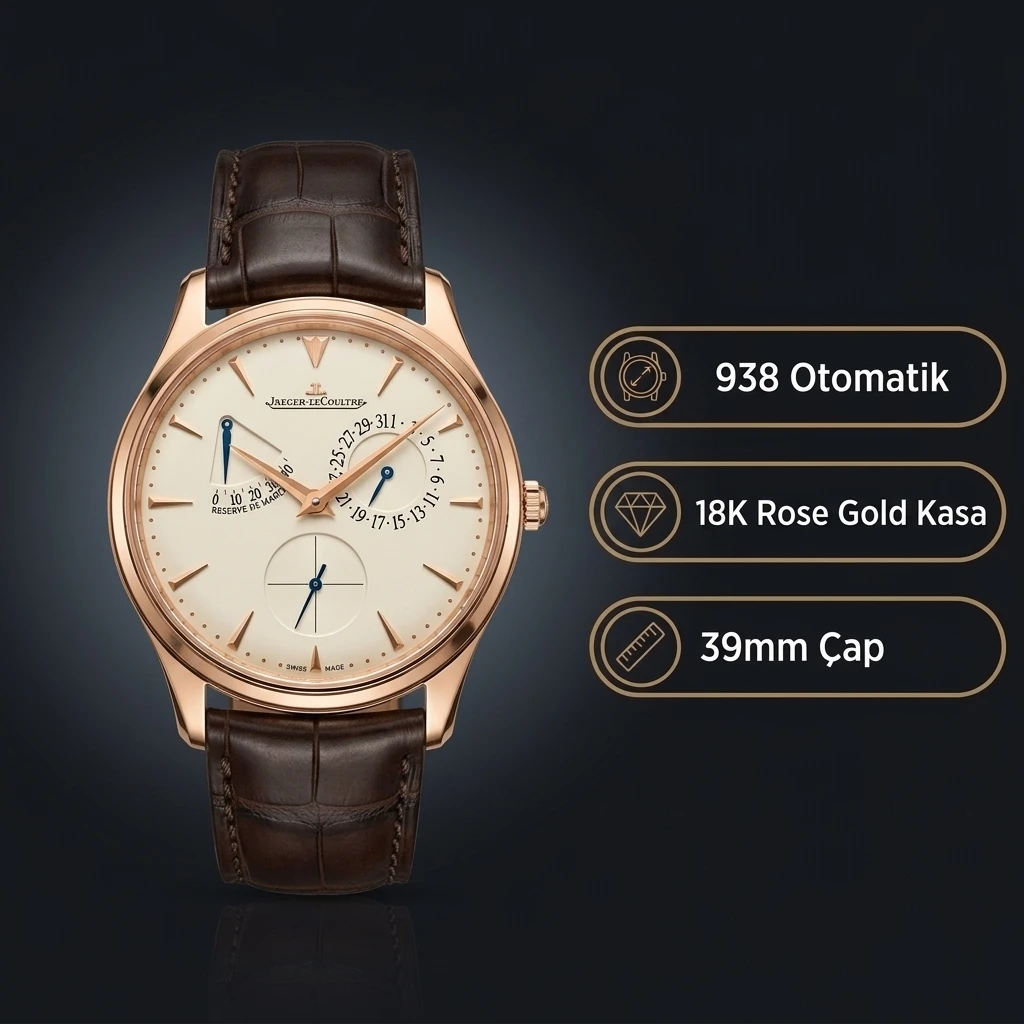 Jaeger-LeCoultre Master Ultra Thin Beyaz Kadran Rose Kasa Kahverengi Deri Kordon Super Clone ETA Saat
